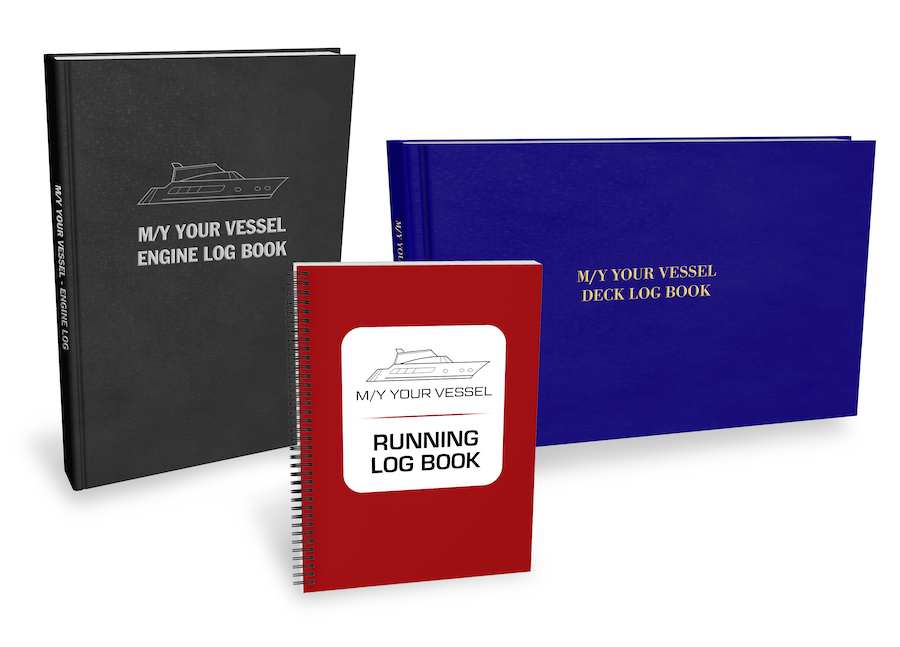 Three customizable yacht log books in different styles. 
