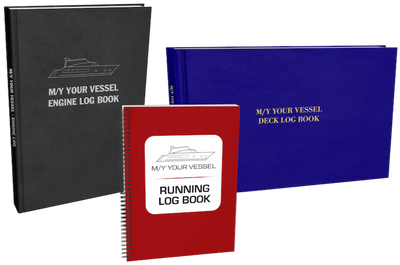 Three customizable yacht log books in different styles. 