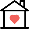 a drawing of a house with a red heart inside