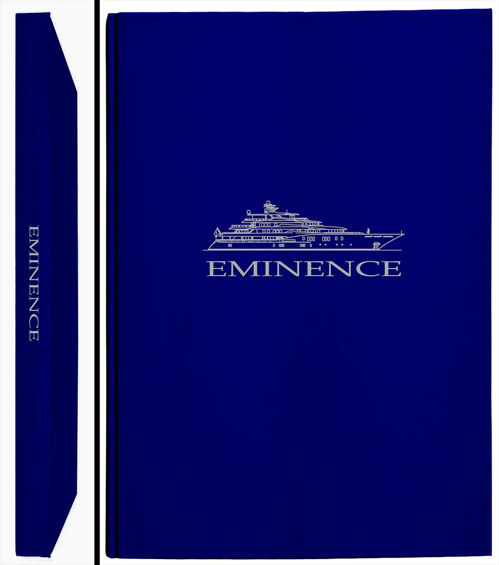 a blue log book with the text eminence on the cover