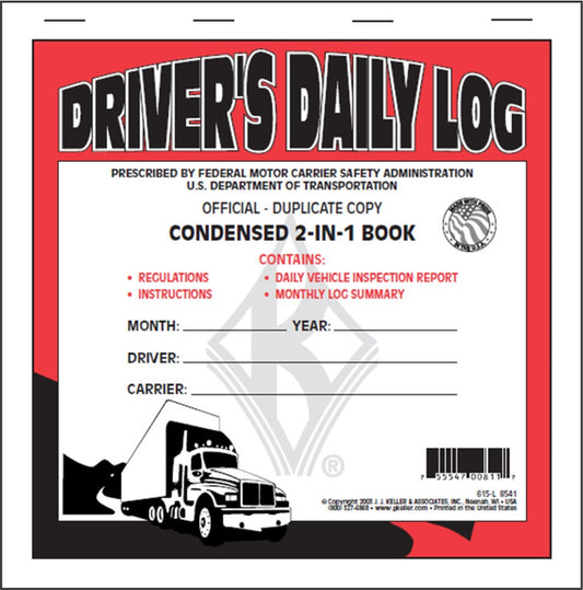 2-In-1 Driver's Daily Log Book - Simplified DVIR  #8541 (615-L) Front Cover