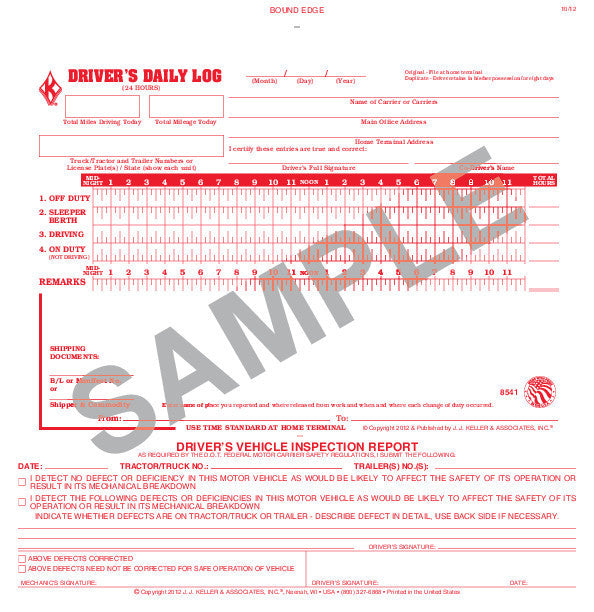 2-In-1 Driver's Daily Log Book w/Simplified DVIR, No Recap #8541 (615-L ...