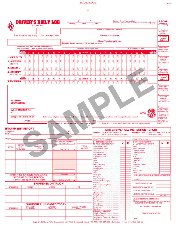 5-In-1 Driver's Daily Log Book - Detailed DVIR #8536 (707-L) Sample Page