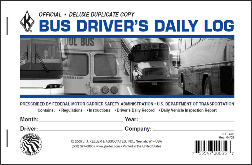Bus Driver's Daily Log Book - Detailed DVIR #470 (9-L) Front Cover
