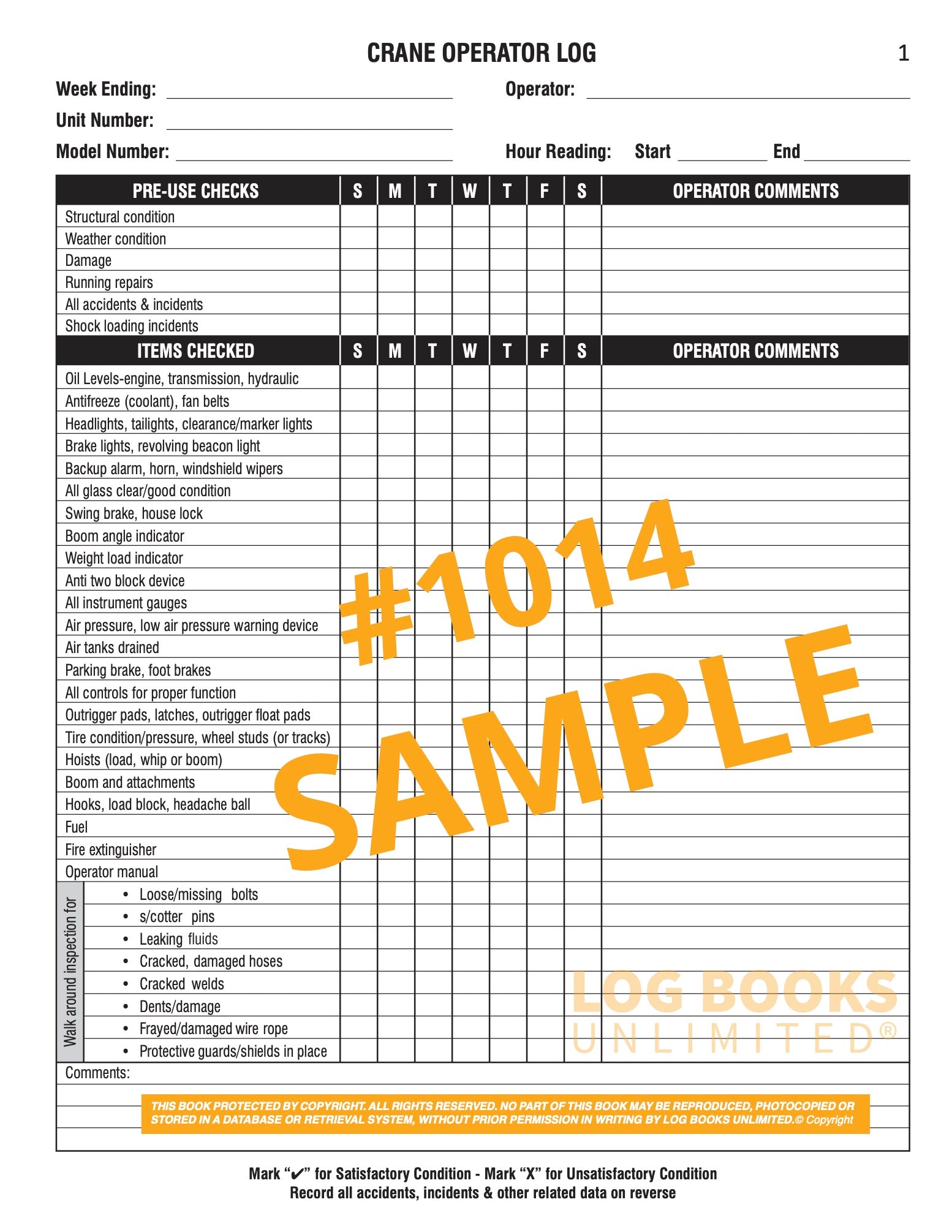 Crane Operator Log Book #1014 – Log Books Unlimited