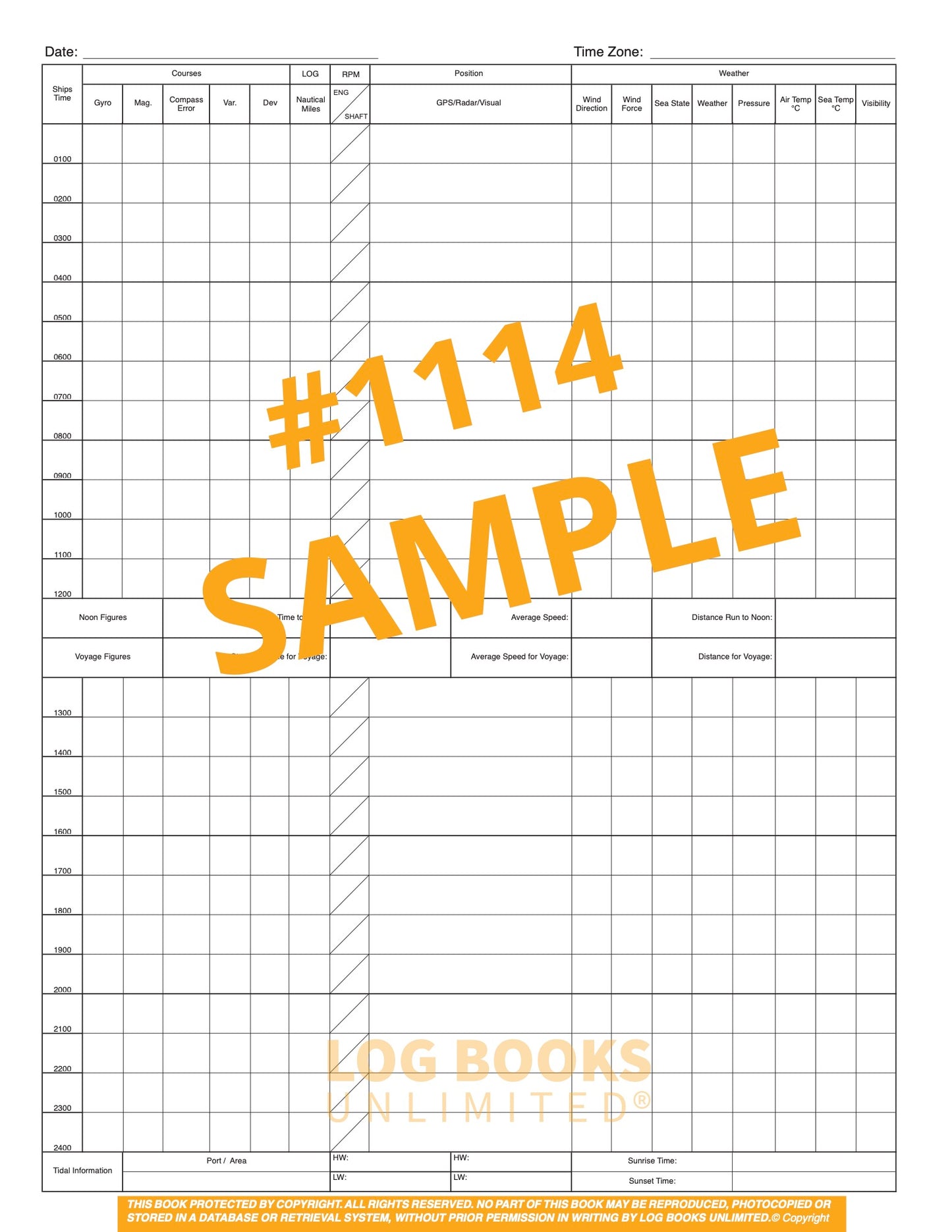 Deck Log Book #1114 Sample Page