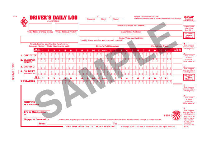 Driver's Daily Log Book - Detailed DVIR & Recap #8525 (601-LD) Sample Page