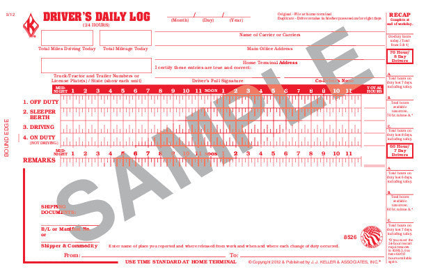Driver's Daily Log Book - No DVIR #8526 (701-L) Sample Page