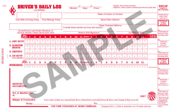 Driver's Daily Log Book - Simplified DVIR & Recap #8527 (601-L) Sample Page