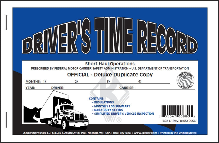 Driver's Exemption Log Book (Simplified DVIR, Short-Haul Operations - Carbon) #9056(692-L) Front Cover