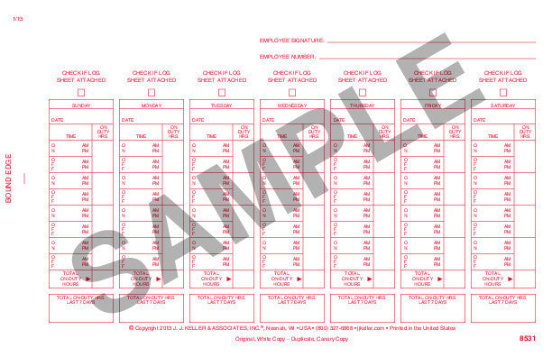 Driver's Exemption Log, Short-Haul Operations #8531 (791-L) Sample Page