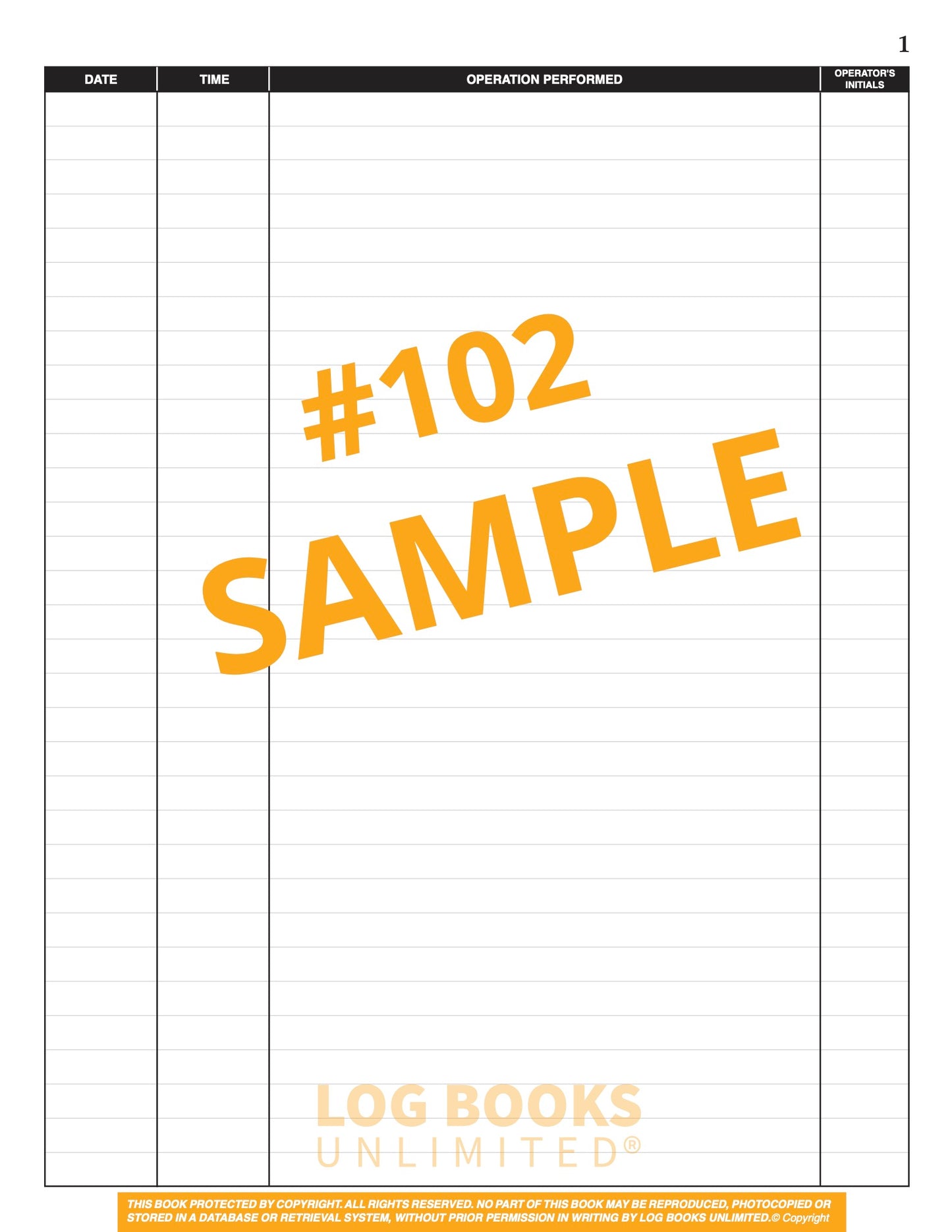General Maintenance Log Book #102 Sample Page