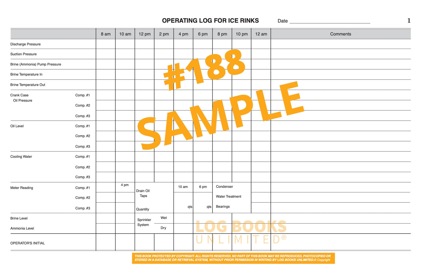 Ice Rink / Refrigeration (3 Compressors - Brine / Ammonia) Log # 188 Sample Page