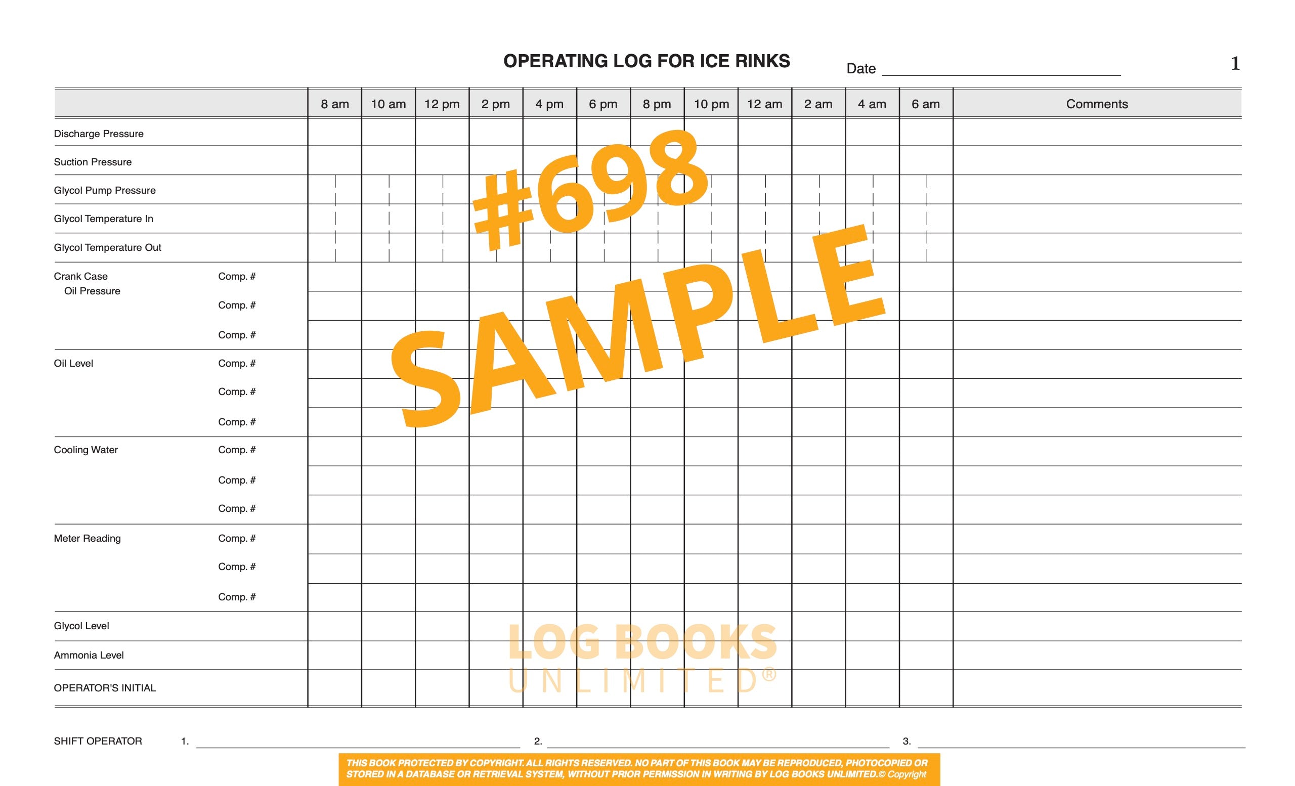 Ice Machine Log Insheet Ice Rink / Refrigeration Log Book (3 Compressors - Glycol / Ammonia ...