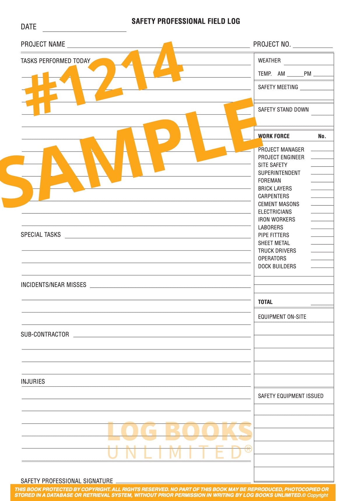 Safety File Log Safety Professional Field Log Book #1214 – Log Books Unlimited