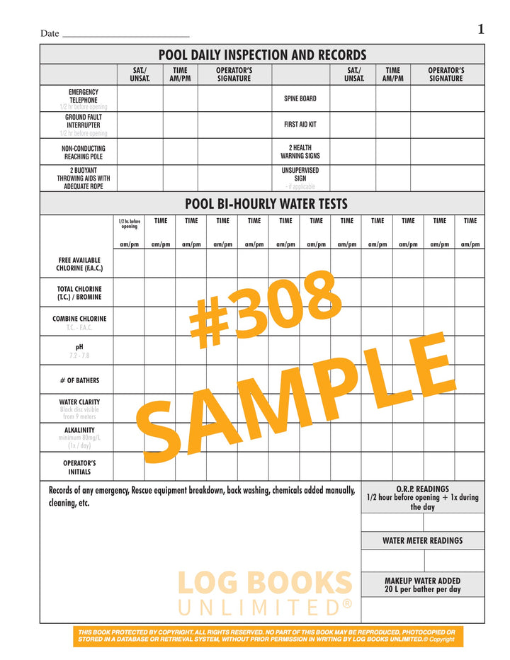 Swimming Pool Log Book #308 – Log Books Unlimited